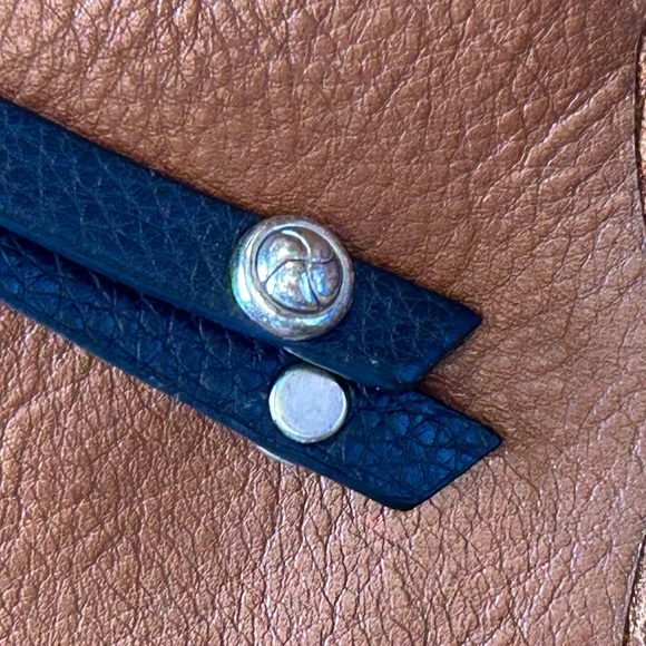 Vintage Brighton Tan & Navy Leather Anchor Lined Crossbody Starfish Bag - Picture 13 of 13